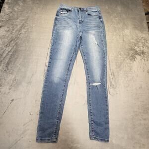 Mudd Jeans Womens 7 Blue High Rise Jegging Skinny FLX Stretch Distressed Ripped